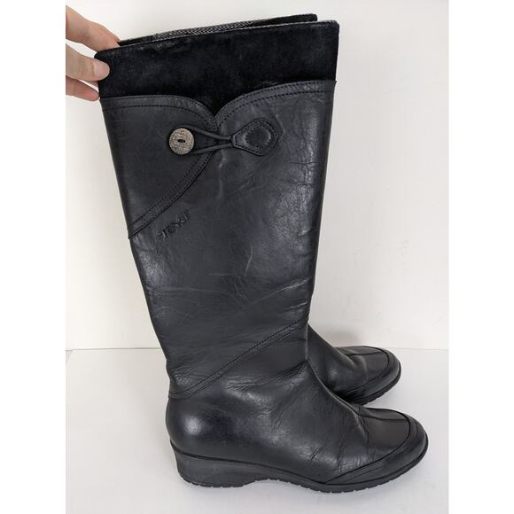 Teva Jade Cove Black Leather Tall Side Zip Boots Sz 9.5 Fall Winter Waterproof - Picture 3 of 10